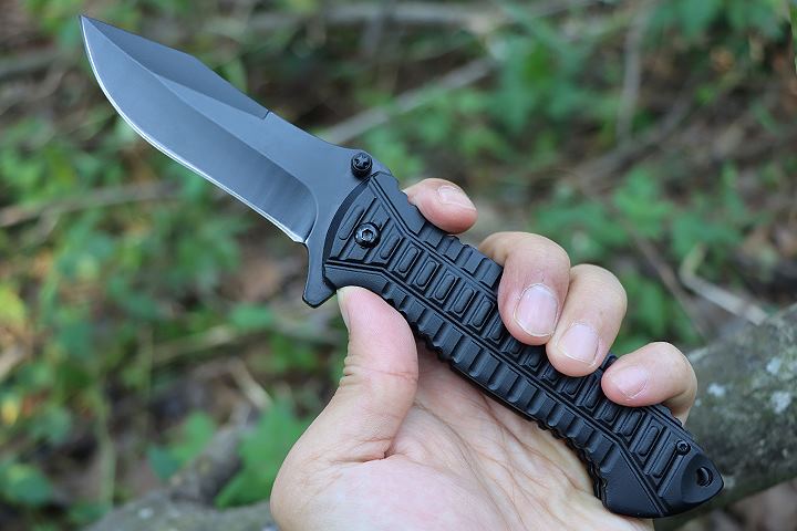 Black crocodile no logo blank blade Aluminum handle folding knife UD407683